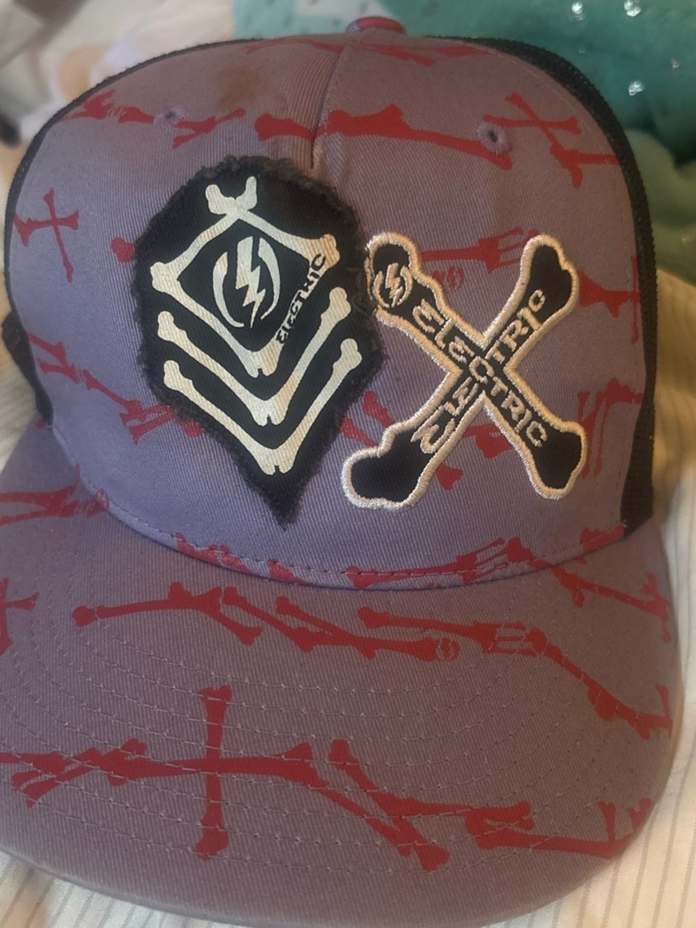 Electric Family Purple Baseball Cap with Red Graphic Print